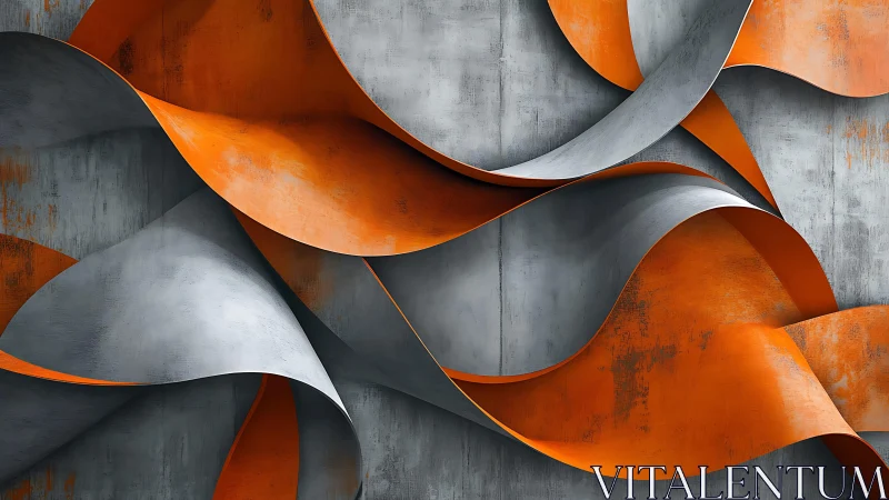 Abstract metallic orange and gray waves in industrial style design.