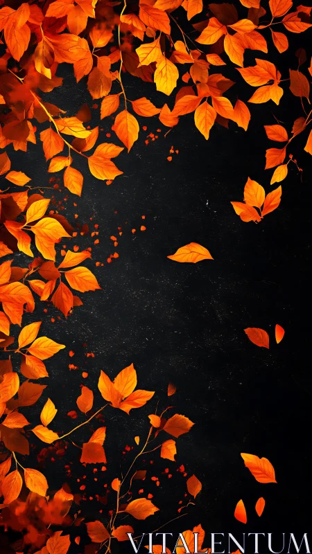 Orange leaves bordering a dark textured vertical background.