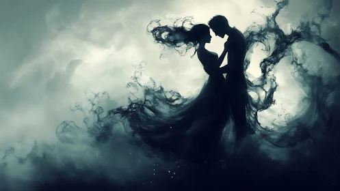 Silhouetted Figure in Swirling Monochromatic Atmosphere