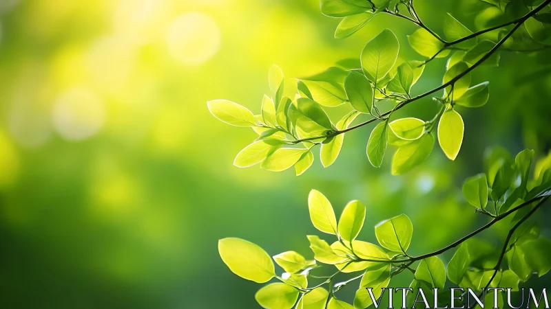 Sunlit Green Leaves in Soft Focus Nature Photography.