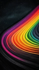 Sweeping cosmic spectrum arcs across a star-filled void.