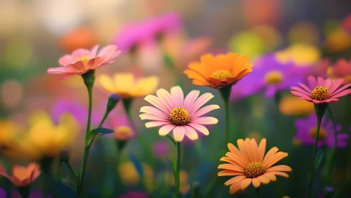 Painterly Daisy Garden Bursting with Radiant Blooms.