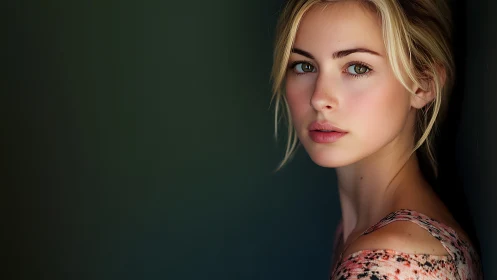 Photorealistic portrait study with soft side-wall composition.