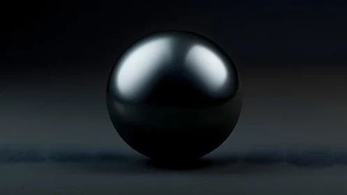 Glossy black sphere sits centered on dark matte surface