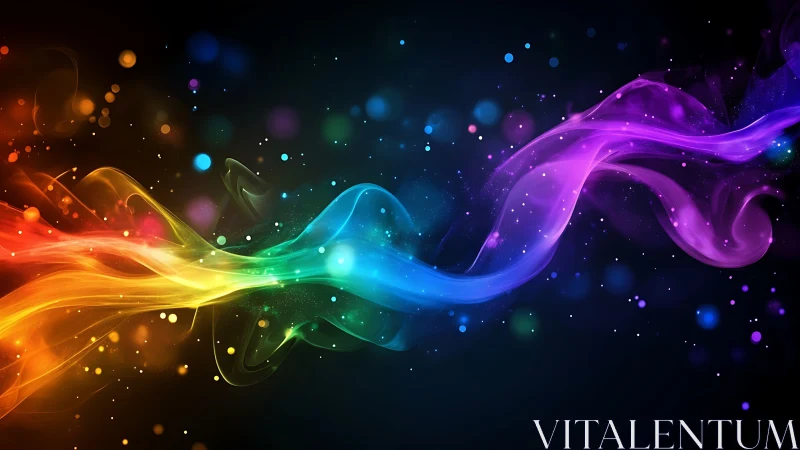 Spectrum light trails on dark background in digital art.