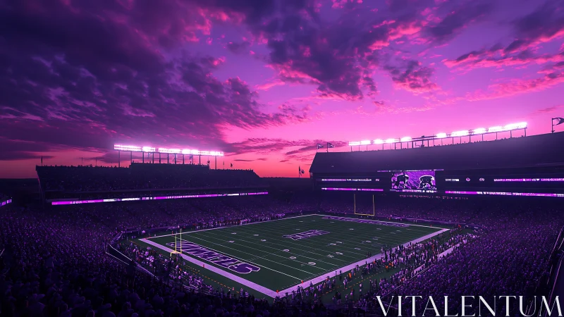 Sunset stadium glows in vivid purple before kickoff