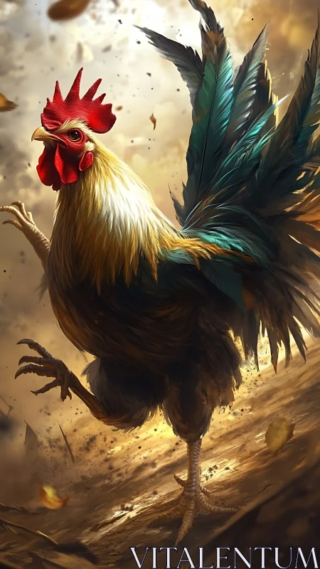 Rooster with Red Comb in Dusty Environment