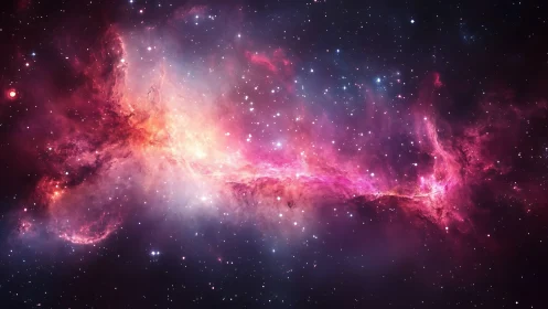 Radiant pink nebula stretches across dense star field