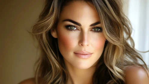 Natural light portrait of woman with wavy hair and soft makeup.