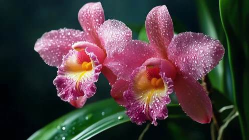 Dewy Orchid Blossoms Glistening in Soft Light