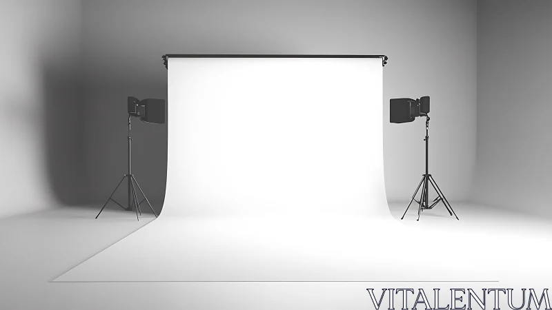 Neutral white photography backdrop with twin studio lights.