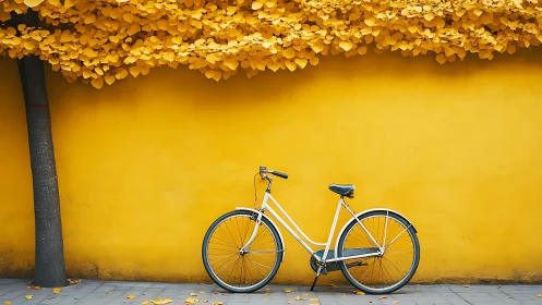 Vintage Bicycle Leans Against Vibrant Golden Wall Symphony