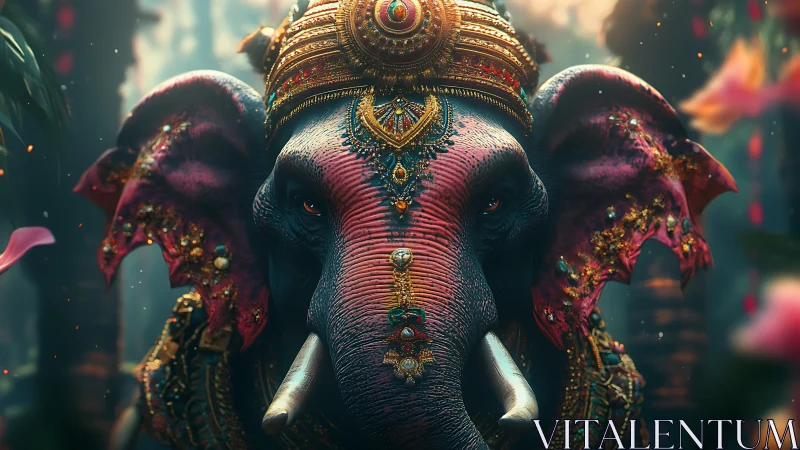 Ornately adorned elephant head rendered in detailed digital art