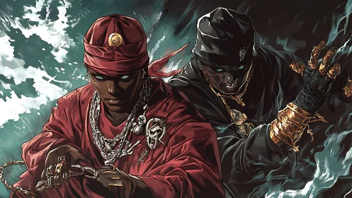 Dual sorcerer twins channeling elemental energy with dynamic lighting