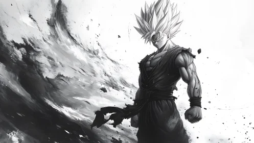 Storm-charged anime warrior rising from swirling shadows.