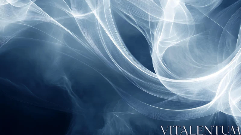 Abstract wispy blue and white light waves digital background art.