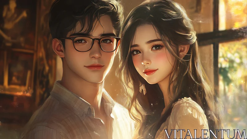 Two figures with warm backlighting rendered in contemporary digital illustration style.