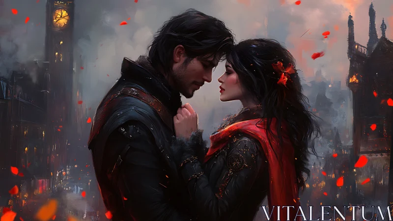 Medieval Fantasy Romance: Ornate Dark Armor Silhouette Dystopian Urban Gothic Setting