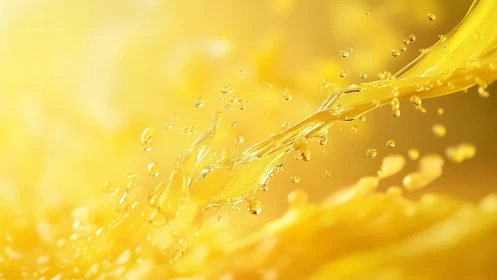 High-viscosity yellow liquid stream with suspended droplets in motion