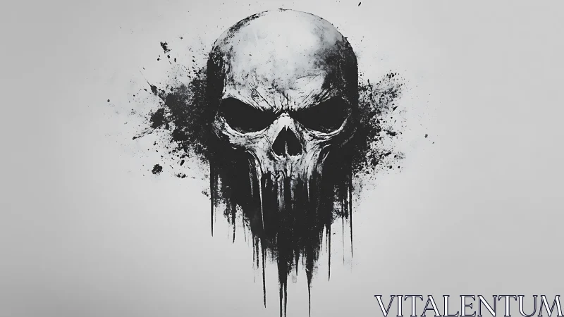 Monochrome skull emblem with dripping ink abstraction.