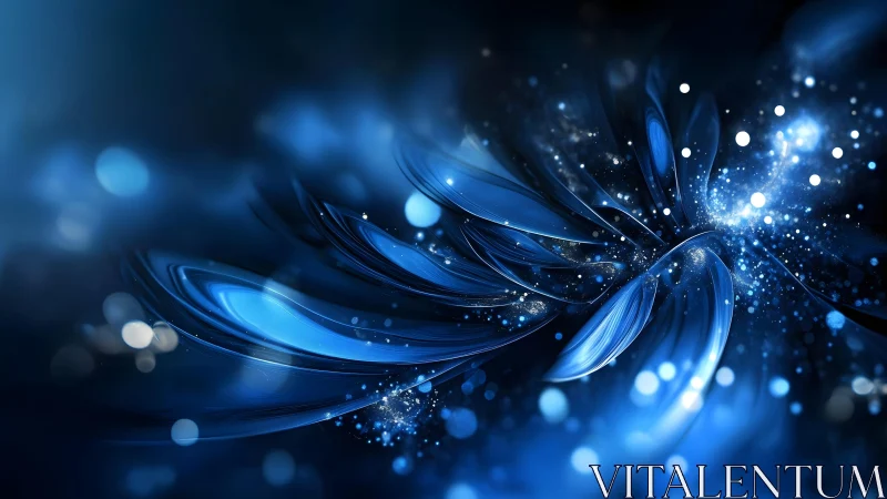 Abstract blue fractal flower with glowing particles, digital art.