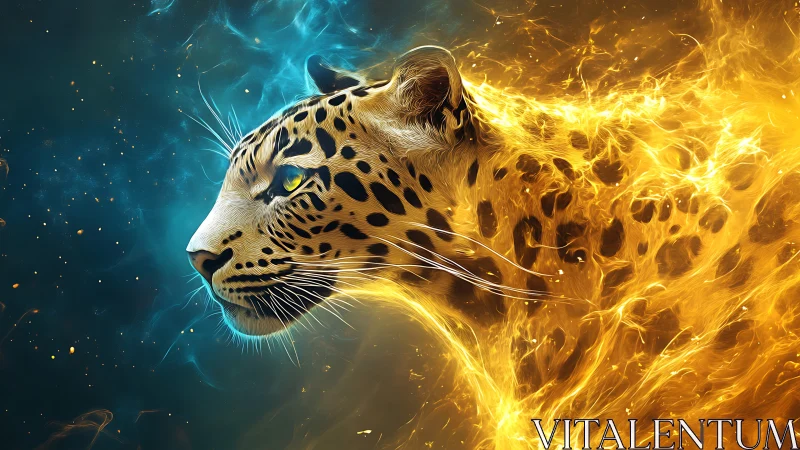 Leopard with Fire Aura and Blue Energy.