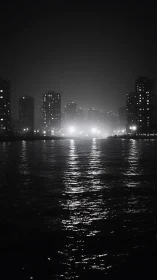 Midnight towers whisper across a river of liquid neon light