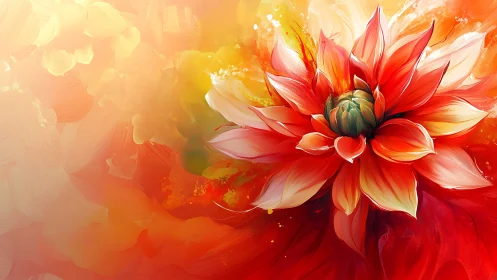 Luminous Dahlia in Gradient Warmth. Digital Floral Rendering.