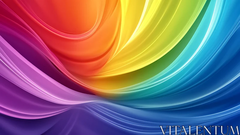 Radiant ribbons of color sweep across a glowing rainbow sky