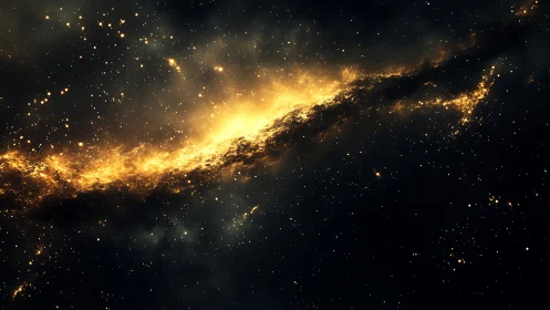 Golden starlit nebula river glowing softly in deep space.