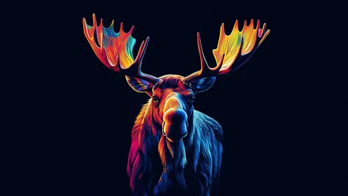 Neon gradient moose portrait with radiant antler contours.