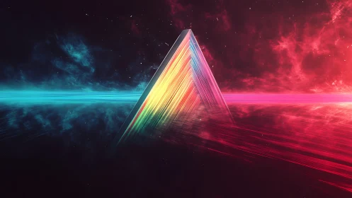 Prismatic triangular form splits blue and red nebula fields