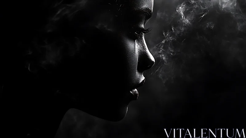 Smoky profile portrait with dramatic low key contrast.