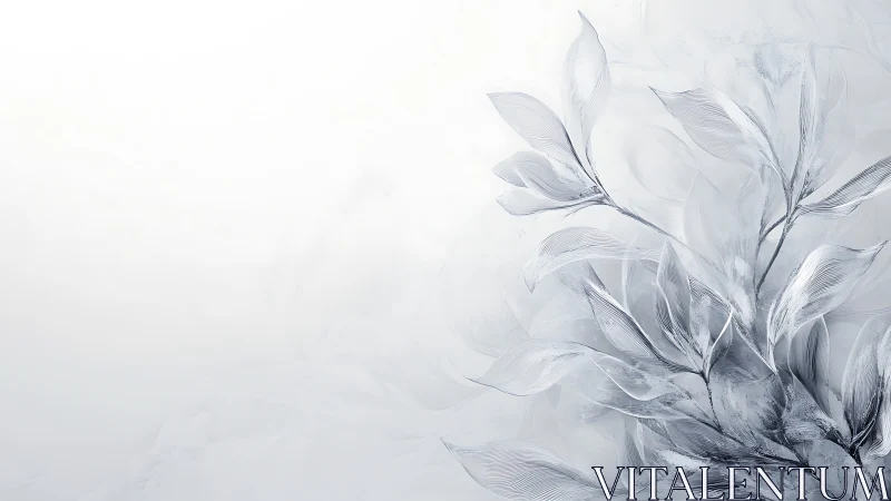 Abstract silver foliage on white minimalist background.
