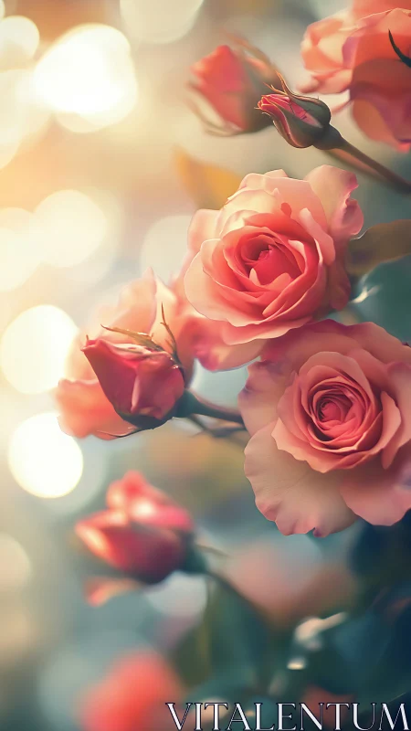 Coral roses with bokeh background and soft focus