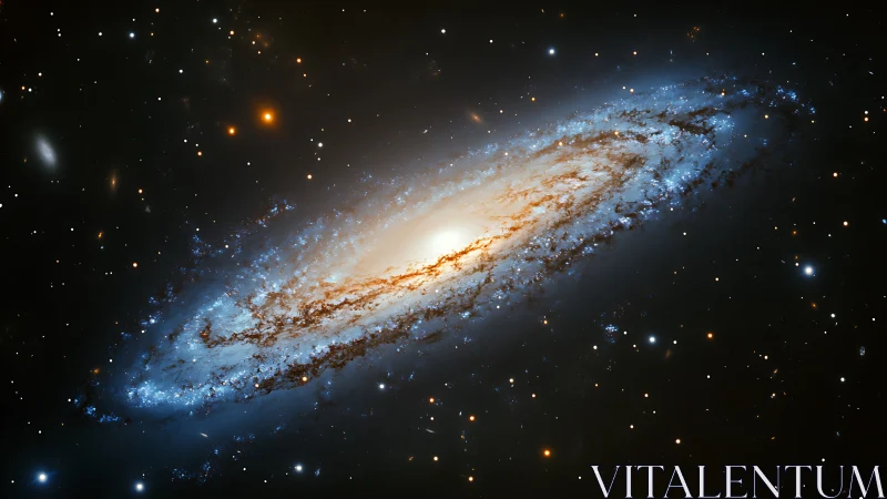 Edge-on barred spiral galaxy with luminous core and blue arms