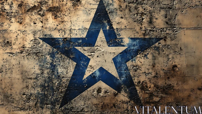 Eroded blue double-star emblem on distressed concrete wall.