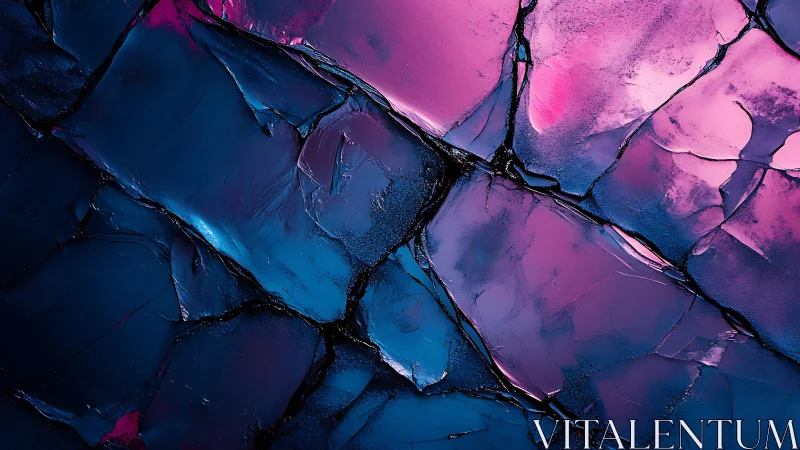 Abstract cracked texture in vivid blue and pink oil paint style.