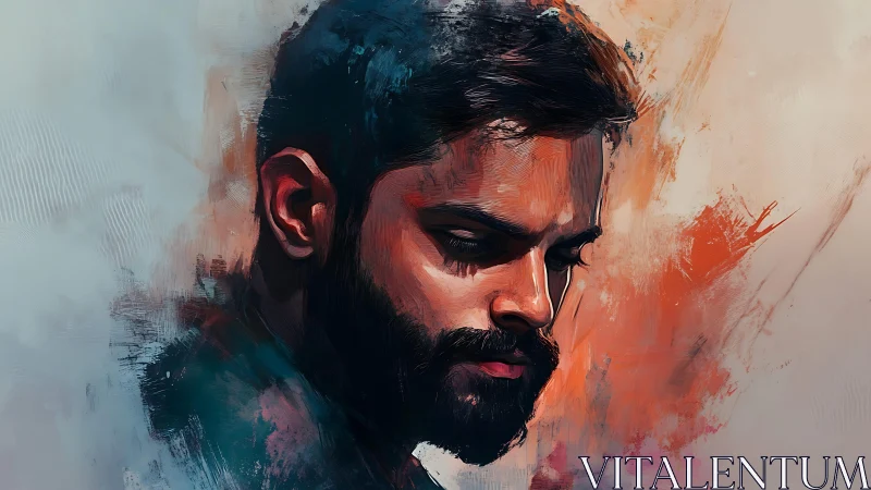 Digital male portrait with abstract textured color field.