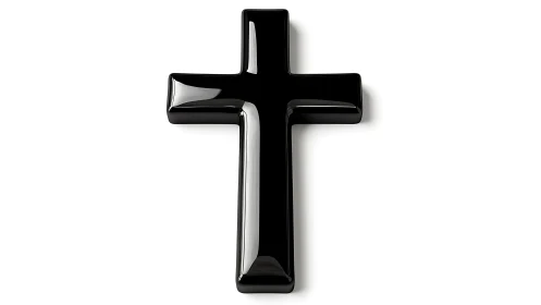 High-gloss black cross emblem with minimalist 3D styling.