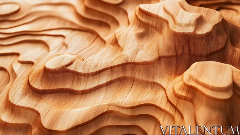 Intricate Wooden Topographic Map in Abstract Artistic Style.