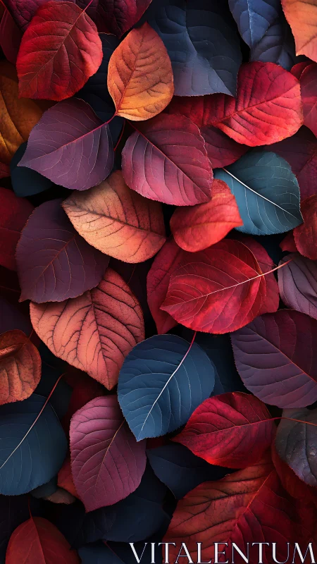 Colorful autumn leaves overlap in dense, textured layers