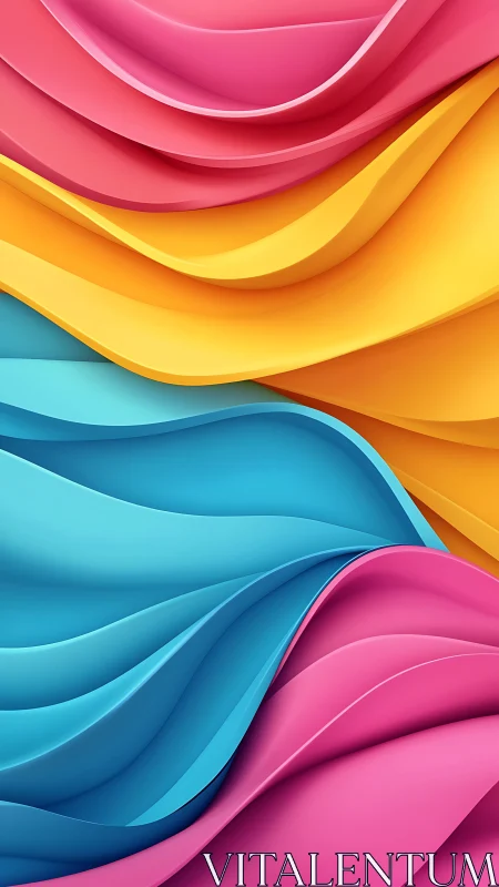 Vibrant layered ribbons form flowing abstract color waves