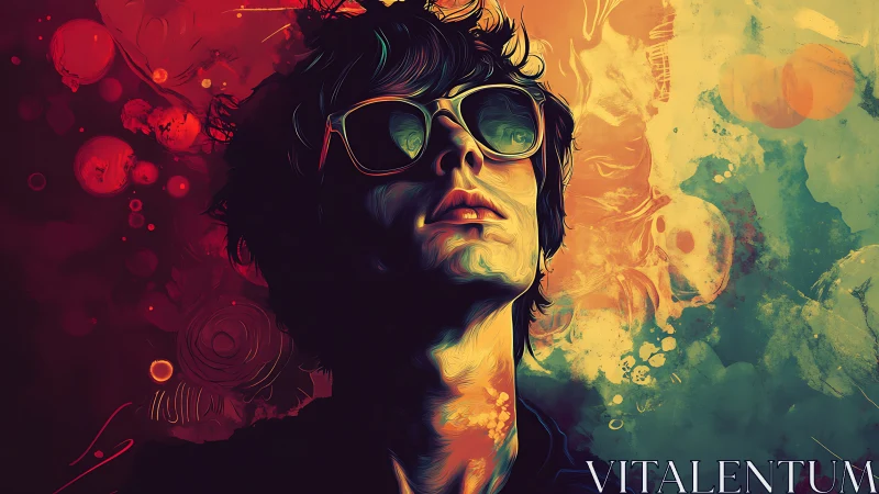 Digital painting portrait with neon bokeh abstractions and gradients.