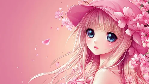 Blossom-kissed anime girl with bright blue springtime eyes.