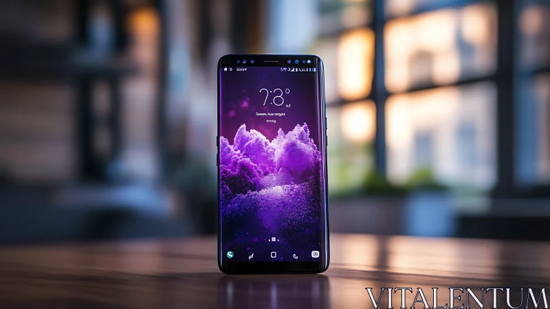 Crystalline Atmospheric Interface: Smartphone Display with Particle Cloud Visualization.