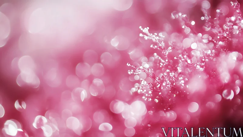 Macro bokeh study isolates crystalline droplets on pink surface