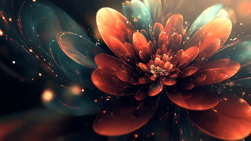 Digital macro render depicts layered abstract luminous flower