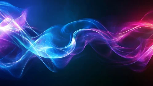 Light trails form intertwined blue and magenta flowing bands