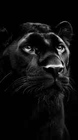 Black Panther Portrait Against Dark Background